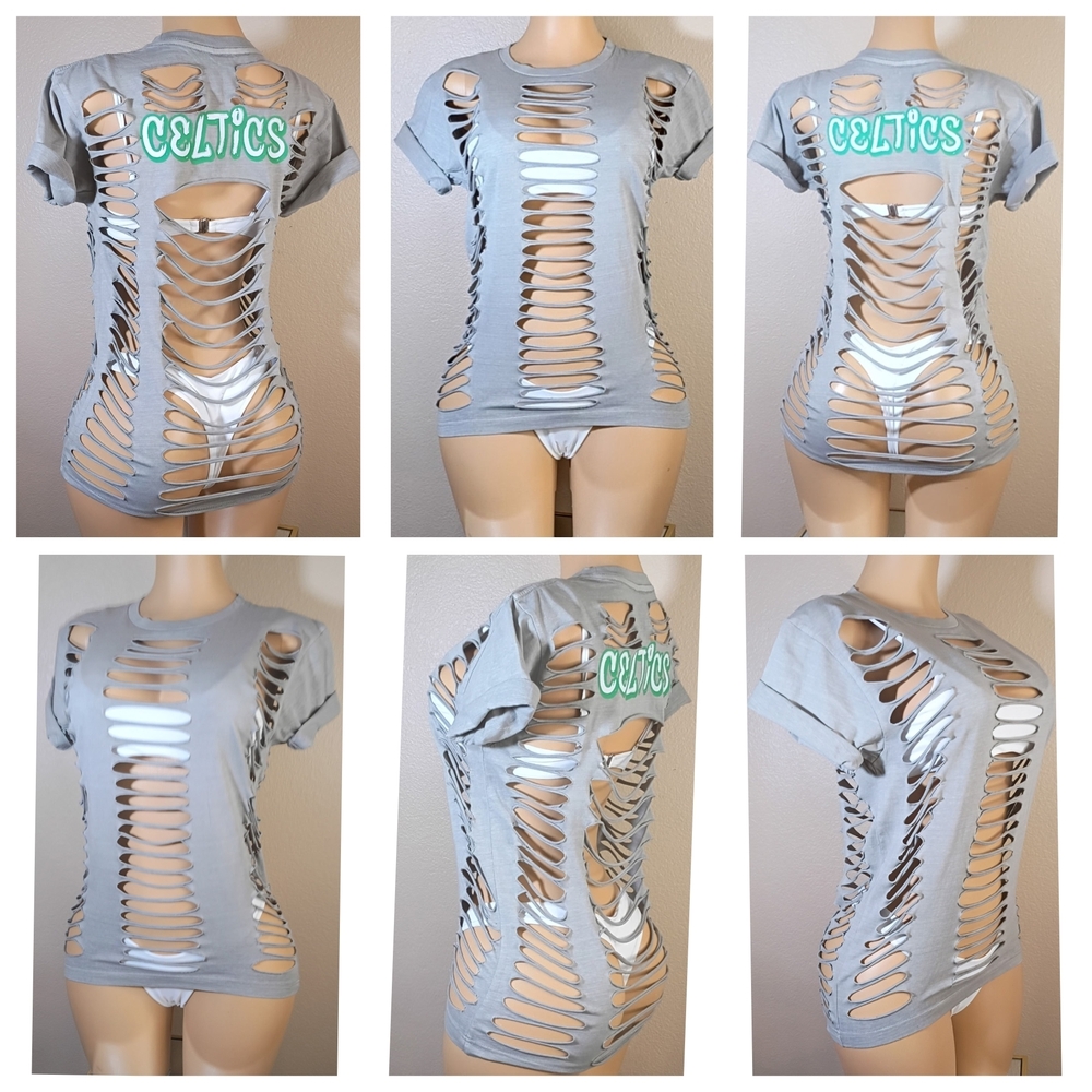 Gray Custom Boston Celtics  Tshirt